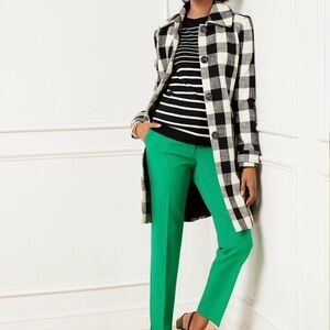 Talbots Black and Cream Gingham Linen Blend Trench Coat Size XL